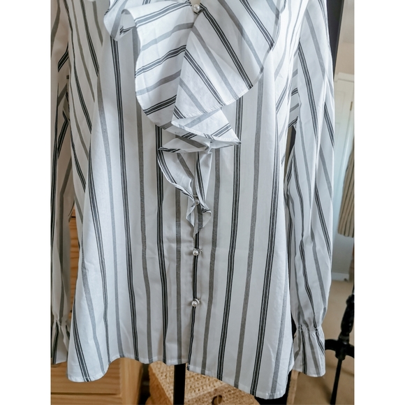Karl Lagerfeld Striped Ruffle Front Blouse XL - Picture 6 of 8